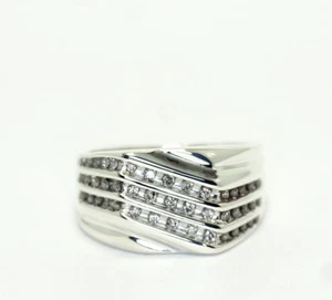 Sterling Silver Round Diamond Slanted Wave Square Face Wide Band Ring Size 10.25 - Picture 1 of 7