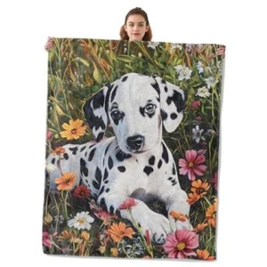 Cute Dalmatian Dog Blanket - Lightweight, Soft & Cozy Flannel 60x50 Inch Dog38 - Picture 1 of 7