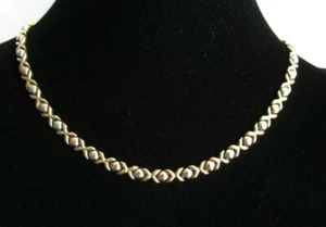 9K HEAVY YELLOW & ROSE GOLD DIAMOND CROSS HERRINGBONE FLAT CHAIN NECKLACE 17.5" - Picture 1 of 12