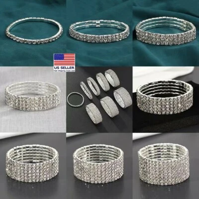 Fashion Women Multilayer Wrist Bracelet Shining Bling Crystal Party Wedding 0412 - Image 1 of 4