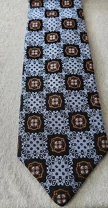 Robert Talbott Karmel Seidenkrawatte handgenäht 3 1/2" × 59" blau schwarz hellbraun - Bild 1 von 2