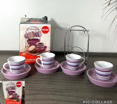 Juego de platillos/soporte para tazas de café espresso Imusa rayas azules púrpura nuevo en caja defecto único Foto 1 de 4