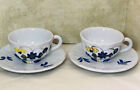 Vtg Cantagalli Italian Pottery Set Of 2 Teacup And Saucers Yellow & Blue Flowers