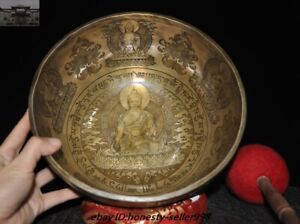 10"Antique Tibet Temple Pure bronze Sakyamuni Medicine buddha Singing bowl Bowls