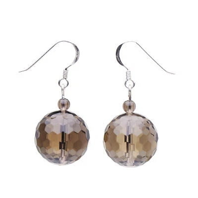 Orecchini Pendenti Quarzo Affumicato Sfera Zart-Braun Sfaccettato 925 Argento - Immagine 1 di 4