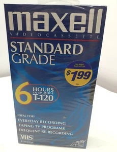 New Sealed Maxell Blank Video Cassette Standard Grade 6 Hour T-120 246m VHS Tape - Picture 1 of 3