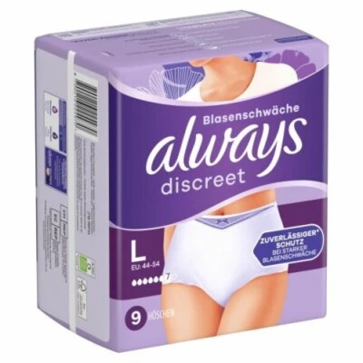 Always Discreet Inkontinenz-Höschen Für Frauen, L, 9 Stück,neu und OVP