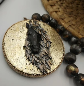 HORSE Black Friesian Bead Garland Metallic Handmade Stallion Gold Silver Copper - Picture 1 of 18