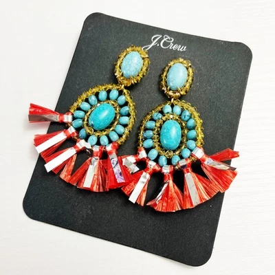 NUEVO J. Pendientes colgantes Crew piedra rafia turquesa Foto 1 de 4