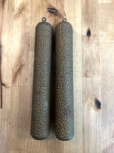 2 VTG Hammered Cast Iron CLOCK WEIGHTS 10” Long BRASS Tone Painted 4 Pounds EACH - Picture 1 of 11