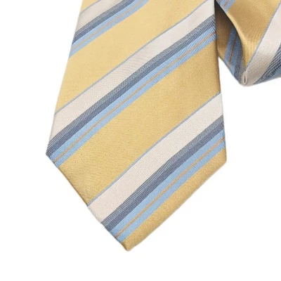 Covington Silk Tie Men’s 59.5” Chartreuse Gray Blue Stripe Elegant 80s 90s Wide - Image 1 of 3