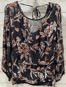 Blusa WHITE HOUSE BLACK MARKET Talla 4 Negra Floral Manga Larga Integrada Camiseta sin Mangas - Imagen 1 de 19
