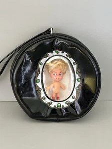 Vintage 1960’s Liddle Kiddle Doll In Black Vinyl Pillbox Purse Carrying Case - Picture 1 of 6