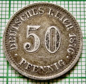 GERMANY Empire Wilhelm I 1876 J 50 PFENNIG Imperial Eagle Large Shield Silver - Picture 1 of 6