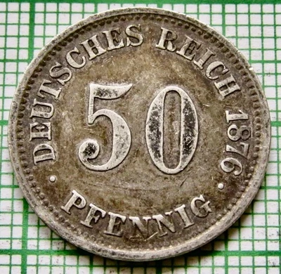 GERMANY Empire Wilhelm I 1876 J 50 PFENNIG Imperial Eagle Large Shield Silver - Image 1 of 4