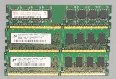 Desktop DDR2 Micron 256MBx2 400Mhz + Hynix 512MBx1 667Mhz - Lot of 3 DIMMs - Image 1 of 4