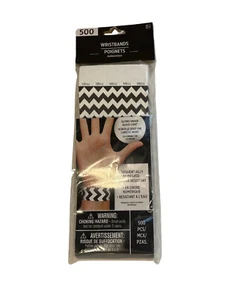 Amscan Wristbands 500 Count Black & White Chevron Pattern, Sequentially Numbered - Picture 1 of 2