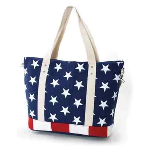 NEW/ RED,WHITE,BLUE,AMERICAN FLAG STARS & STRIPES CANVAS,ZIP,TOTE,CROSSBODY BAG - Picture 1 of 5