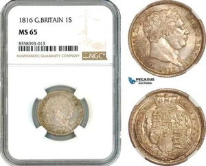 AK470, Great Britain, George III, 1 Shilling 1816, London Mint, Silver, NGC MS65 - Picture 1 of 1