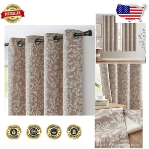 Elegant 80% Blackout Floral Curtains - 72" Length Grommet Drapes, 2 Panels - Picture 1 of 11