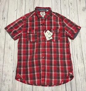 Thread & Cloth Men's Plaid Shirt Button Up Short Sleeve Size M Red New NWT - Picture 1 of 12