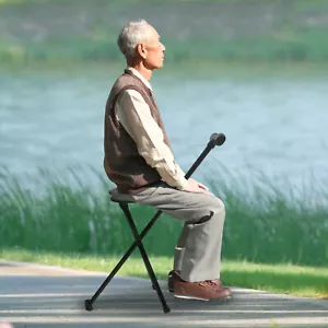 Portable Travel Hiking Chair Stool Tripod Folding Walking Stick with Seat Cane - Bild 1 von 24