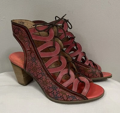 L’Artiste by Spring Step Laure Pink Hand Painted Floral Block Heel Sandals EU41 - Image 1 of 4