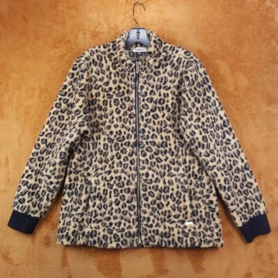 Jaqueta feminina CALVIN KLEIN grande bronzeada leopardo com zíper Sherpa bolsos de pelúcia - Imagem 1 de 4