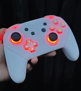 Custom Modded White Nintendo Switch Pro Controller With LED Lights Mod-7 Colors - Picture 1 of 10