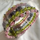 Pastel Art Glass Beaded Memory Wire Stacked Multicolor Costume Cuff Bracelet