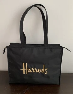 Harrods Knightsbridge Women's Black Polyester & PVC Tote Yellow Logo Zip Closure - Picture 1 of 6