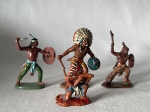 4 Vintage Benbros Lone Star Britains Crescent Toy Soldiers American Red Indians