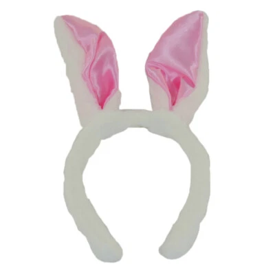Мягкая белая и ярко-розовая повязка на голову с ушами пасхального кролика - Изображение 1 из 4