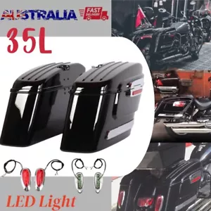 2*35L Universal Motorcycle Hard Saddlebags W/ LED Light for Yamaha Harley AU - Picture 1 of 15