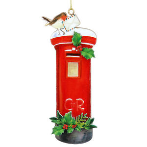 Gisela Graham Post Box London Christmas Tree Decoration Hanging Ornament 11cm