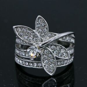 Dragonfly Statement Ring White Gold Silver Women Fashion Jewelry Ring J005