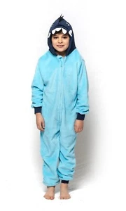 Boys Size 3-8 Aqua Blue Dinosaur Winter Coral Fleece One Piece Jumpsuit - Picture 1 of 5