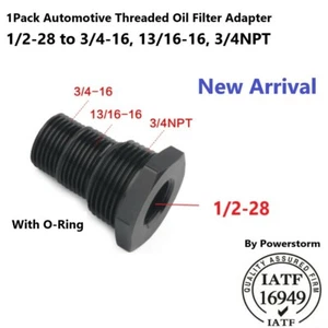 1/2-28 to 3/4-16, 13/16-16, 3/4NPT Automotive Threaded Oil Filter Adapter Black - Picture 1 of 4
