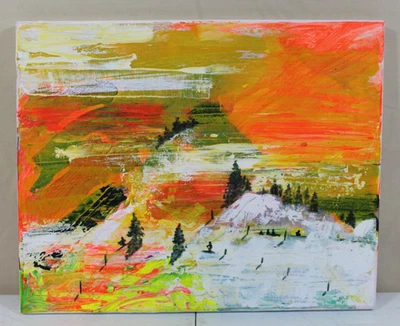 Pintura acrílica sobre lienzo Tanja Vetter "pista" esquí montaña 11,75"x9,5" Foto 1 de 4