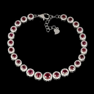 925 Sterling Silver Bracelet Round Ruby 5mm Natural Gemstone Jewelry 7.5 Inches - Picture 1 of 14