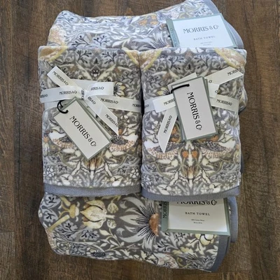 William Morris Strawberry Thief 8pc Towel Set Clay Color – 4 Bath & 4 Hand Towel - Image 1 of 4