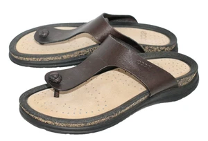 ECCO Brown Leather Thong Slide Sandal Women Size 8/8.5 EU 39 Cork Midsole 176229 - Picture 1 of 5