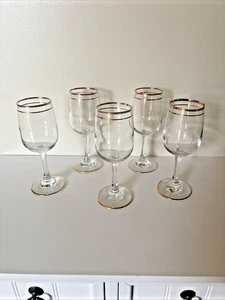 Set of 5 Vintage Double Gold Rimmed Red Wine Glasses Goblets – Estate Sale Find - Picture 1 of 8