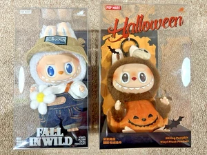 POP MART LABUBU Halloween Pumpkin Plush Pendant Fall in Wild 2pcs Autumn Set - Picture 1 of 3