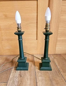 Pair Laura Ashley Lamp Bases Green Gold Wood Vintage Look 34cm Tall Rare Prop - Picture 1 of 7