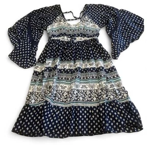 J GEE Anthropologie Damen S Glockenärmel Boho Bauernhaus Kreuz Rücken Bauernblau - Bild 1 von 14