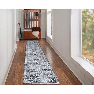 Linon Vintage Hamadan Power Loomed Microfiber Polyester 2'x10' Rug in Gray - Image 1 of 3