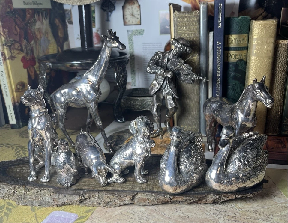 Lote de 9 figuras esterlinas SwanDogs cerdo pingüino caballo jirafa violinista V7 G2U Foto 1 de 4
