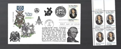 1982 Dr Mary Walker Scott 2013 FDC ; Farnam Masonic cachet + MNH plate block - Image 1 of 2