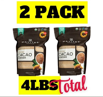 Organic Cacao Powder By Navitas Organics 2 PACK of 2Lbs=32oz=907g Plant-based - Image 1 of 4